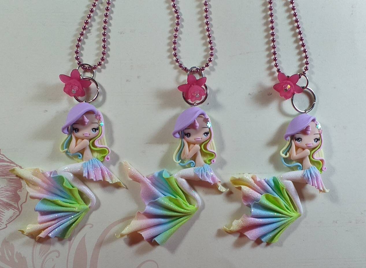 Colar sereia unicórnio em fimo, argila polimérica