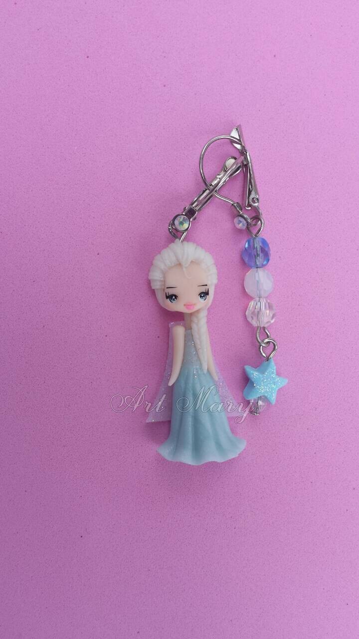 Brincos Elsa congelados em fimo, argila polimérica