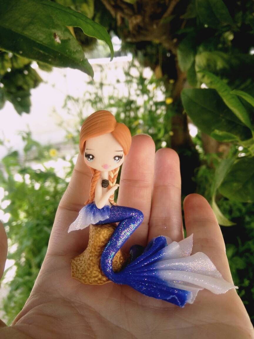 Estatueta de sereia anna em fimo, cerâmica plástica