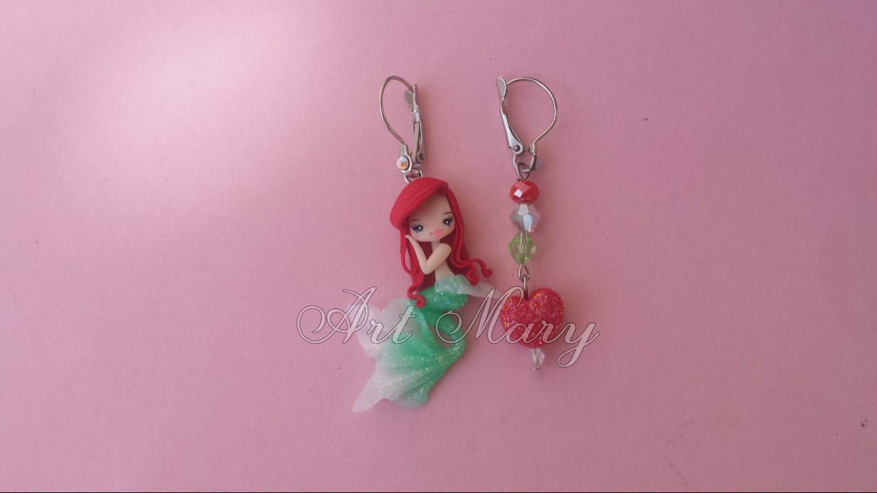 Brincos Ariel em fimo, argila polimérica