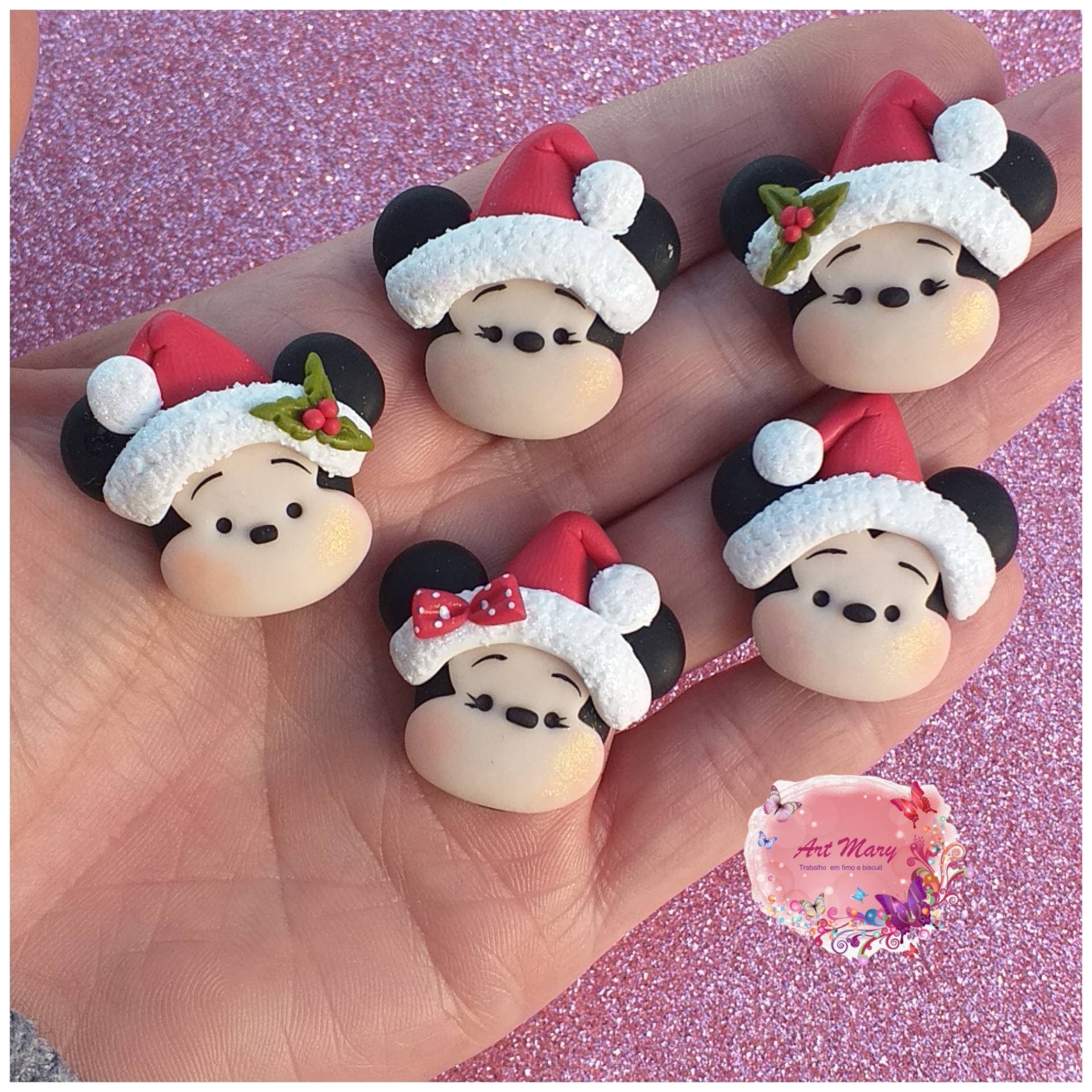embale o mickey e a minnie para o natal em fimo