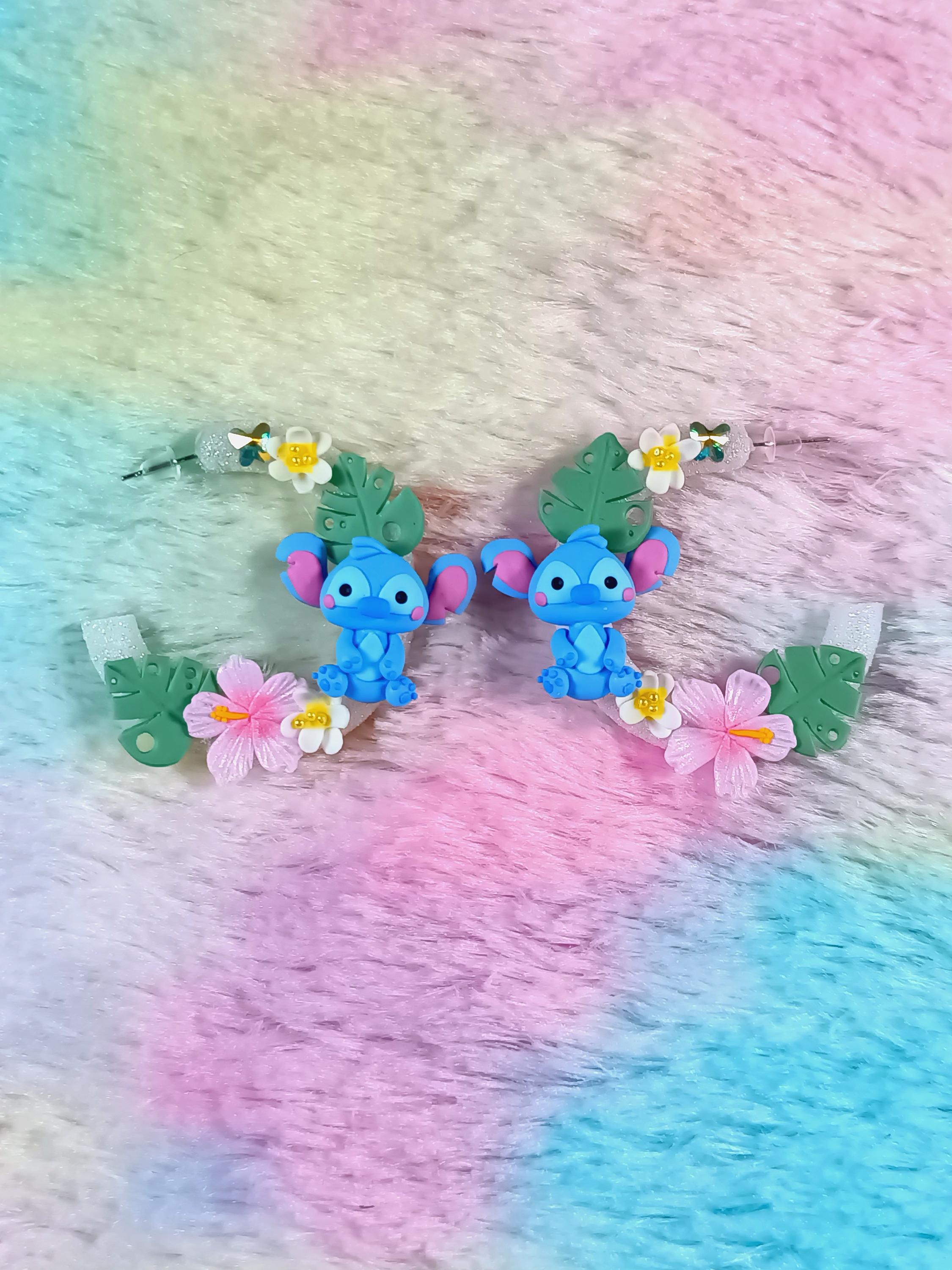 Brincos de Argola em Fimo do Stitch, argila polimérica