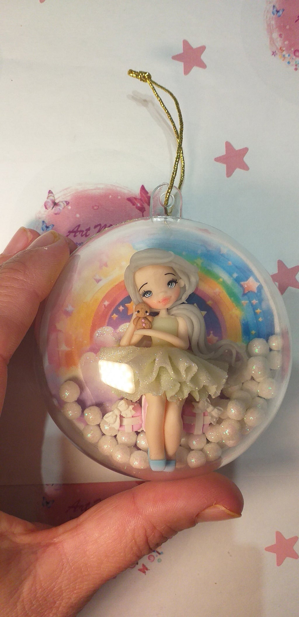bola de natal com boneco fimo, argila polimérica
