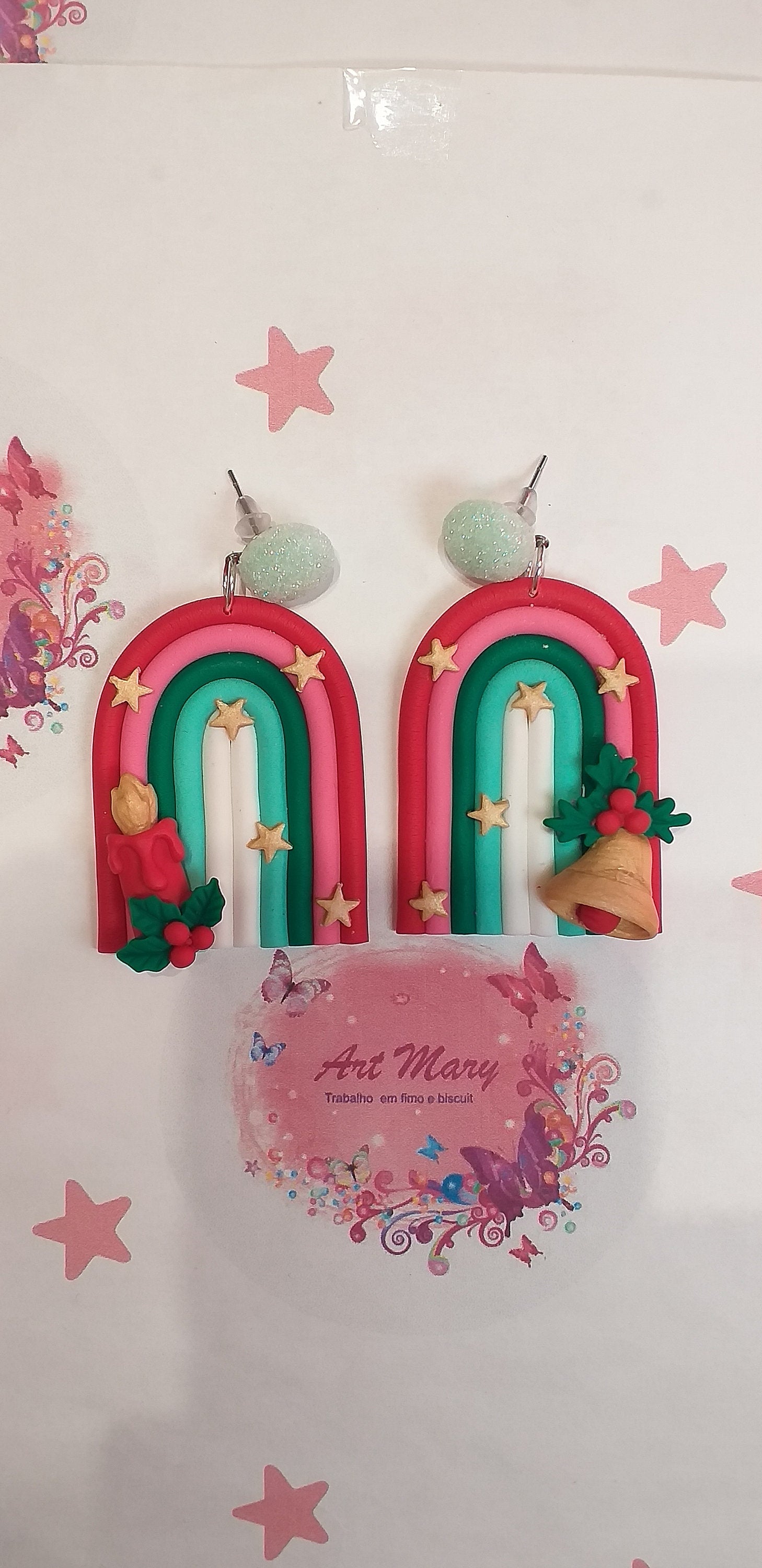 Brincos Noel fimo, argila polimérica