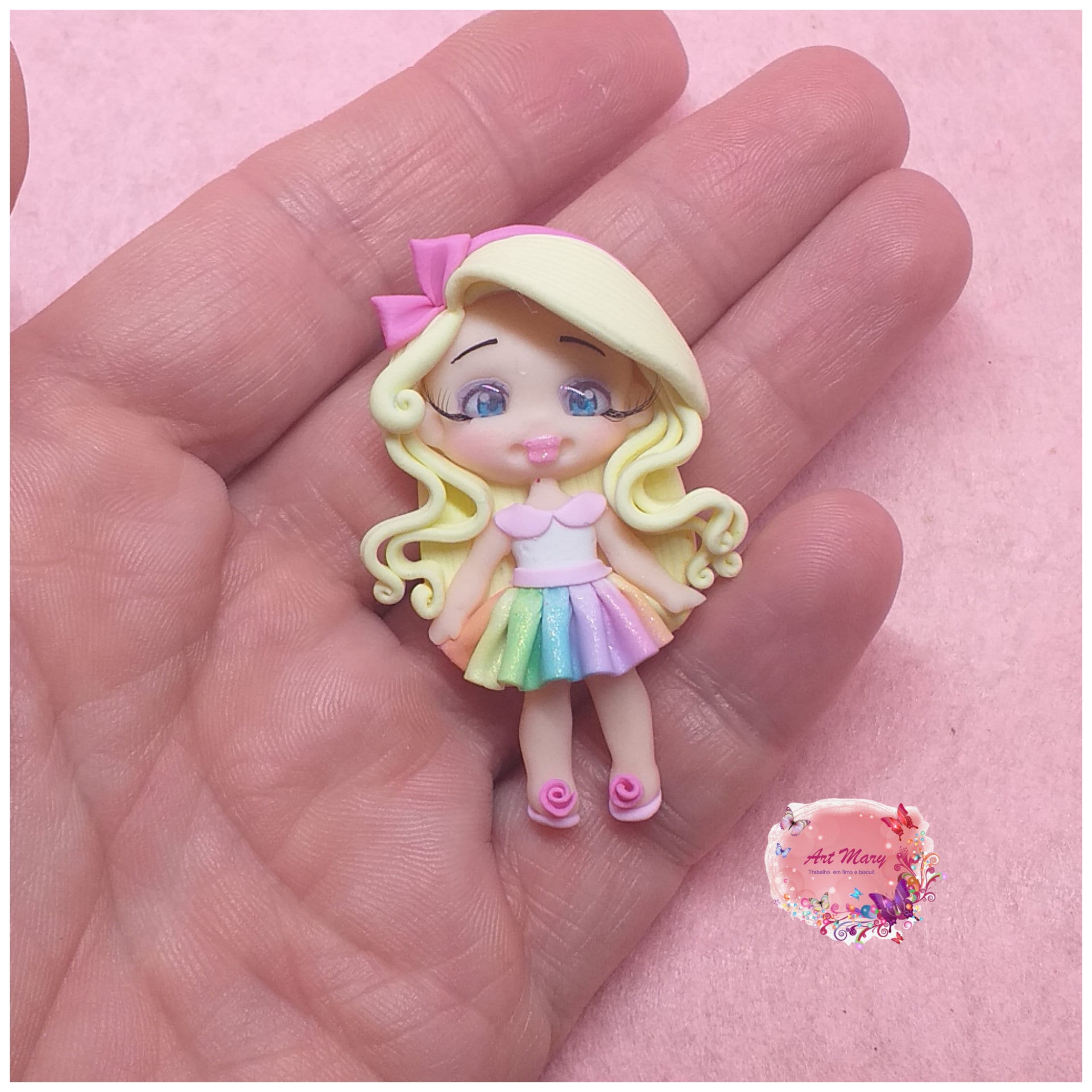 charme de menina arco-íris de argila de polímero, fimo