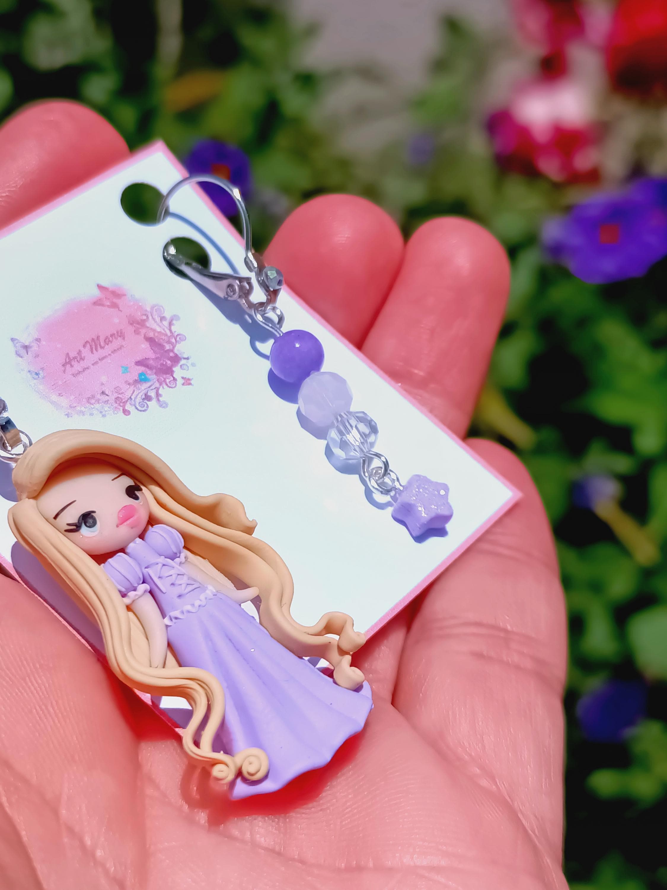 Brincos Rapunzel em fimo, argila polimérica