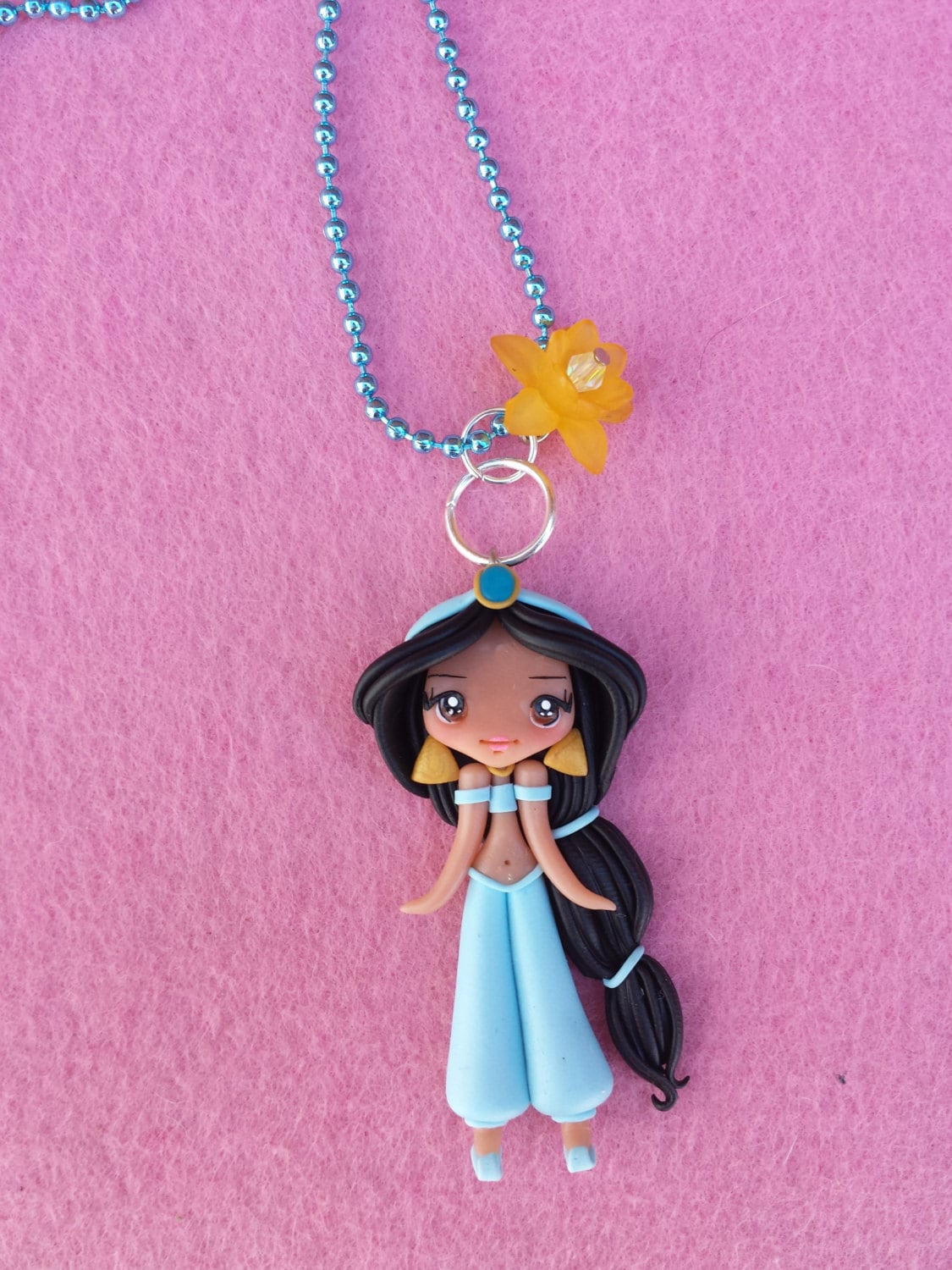 Colar de cerâmica plástica jasmim, fimo