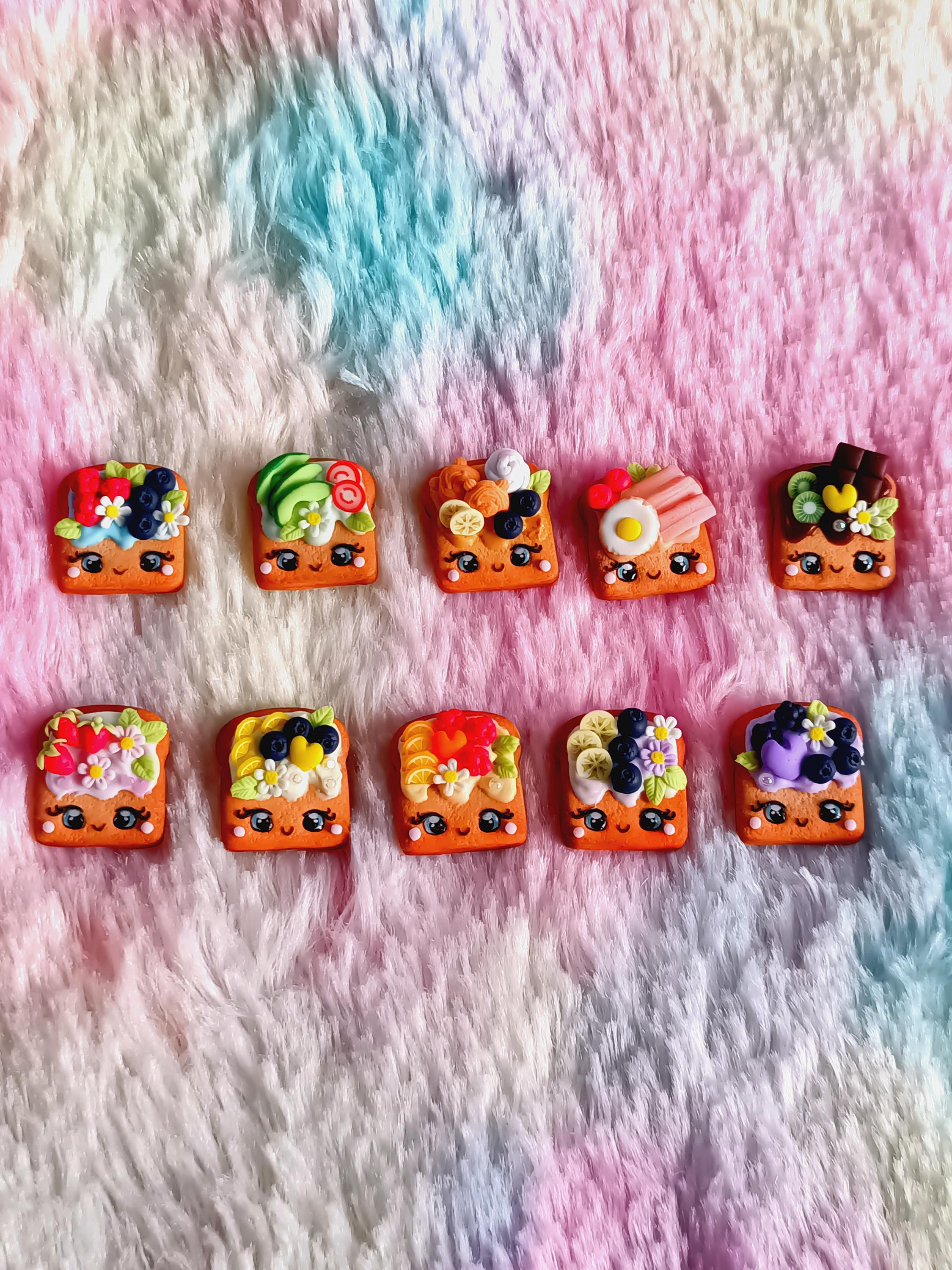Miniaturas Kawaii de Tostas Decoradas, Artesanato DIY, Decoração Colorida