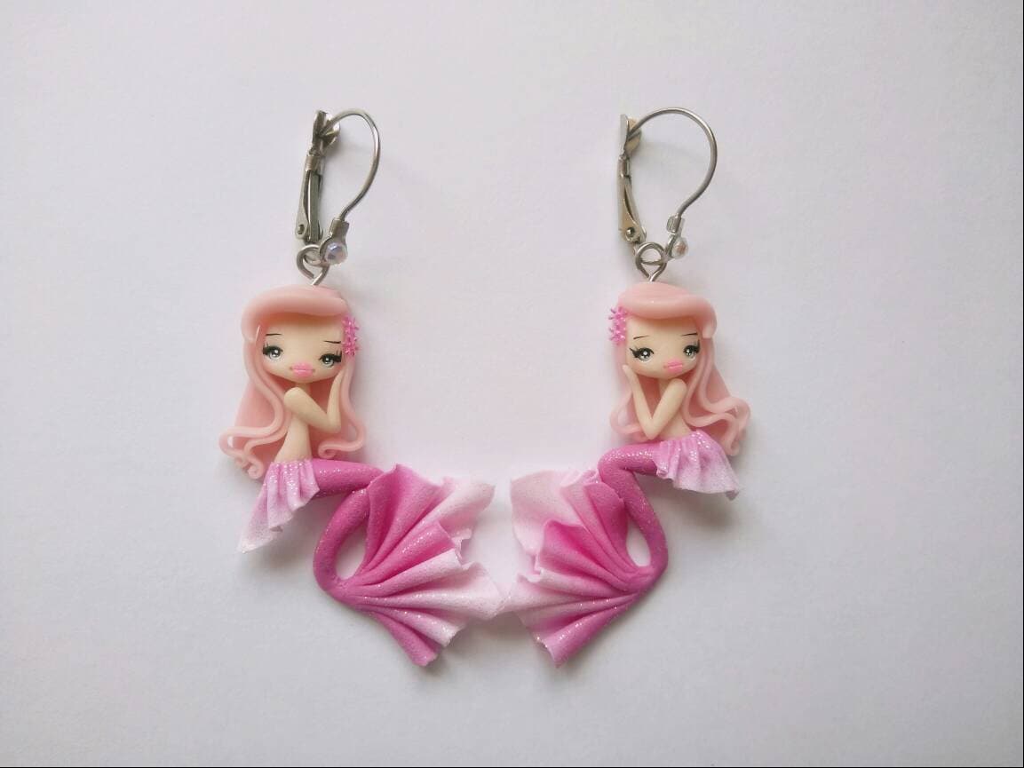 Brincos sereia em fimo, argila polimérica