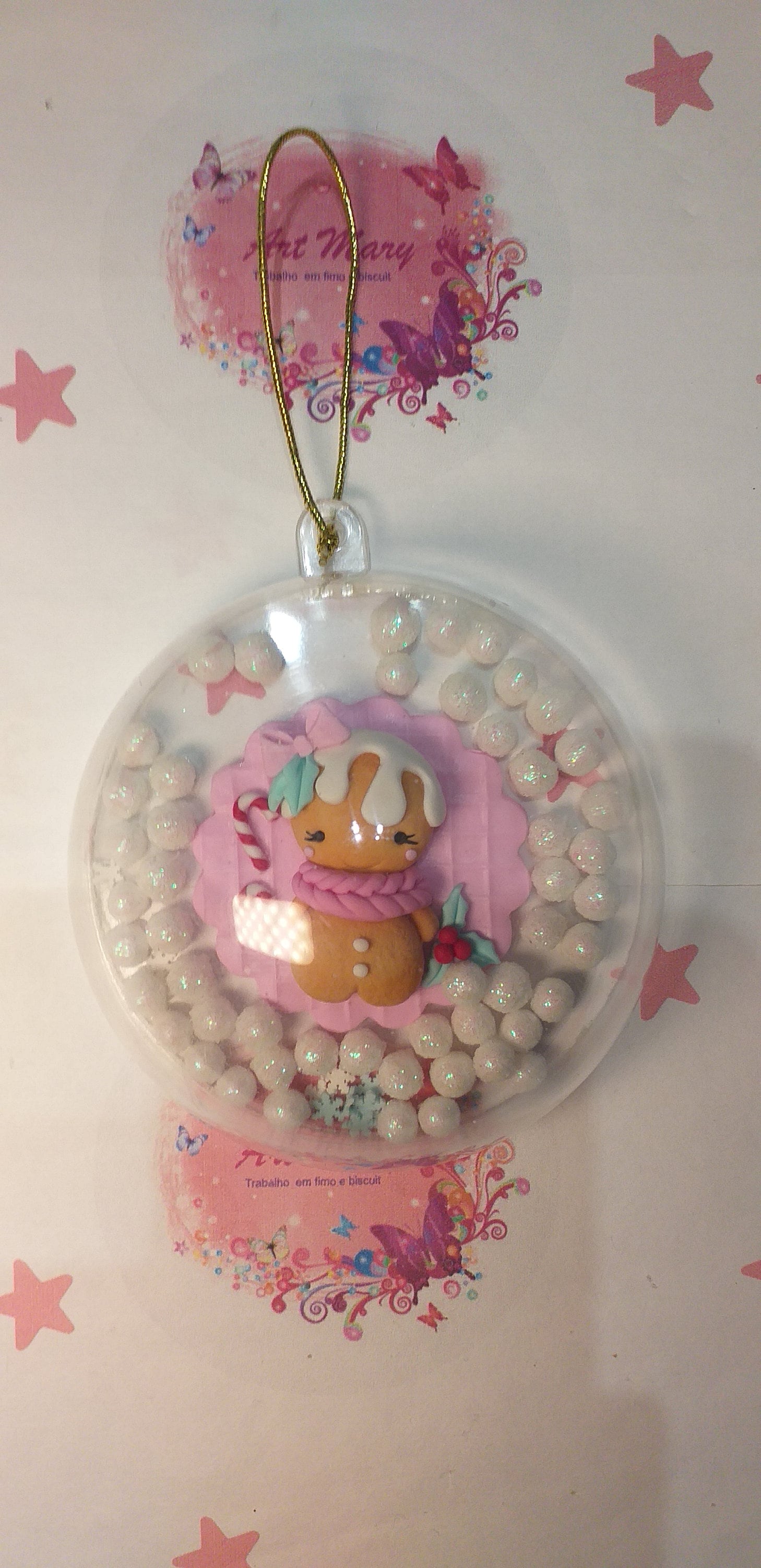 bola de natal com boneco fimo, argila polimérica
