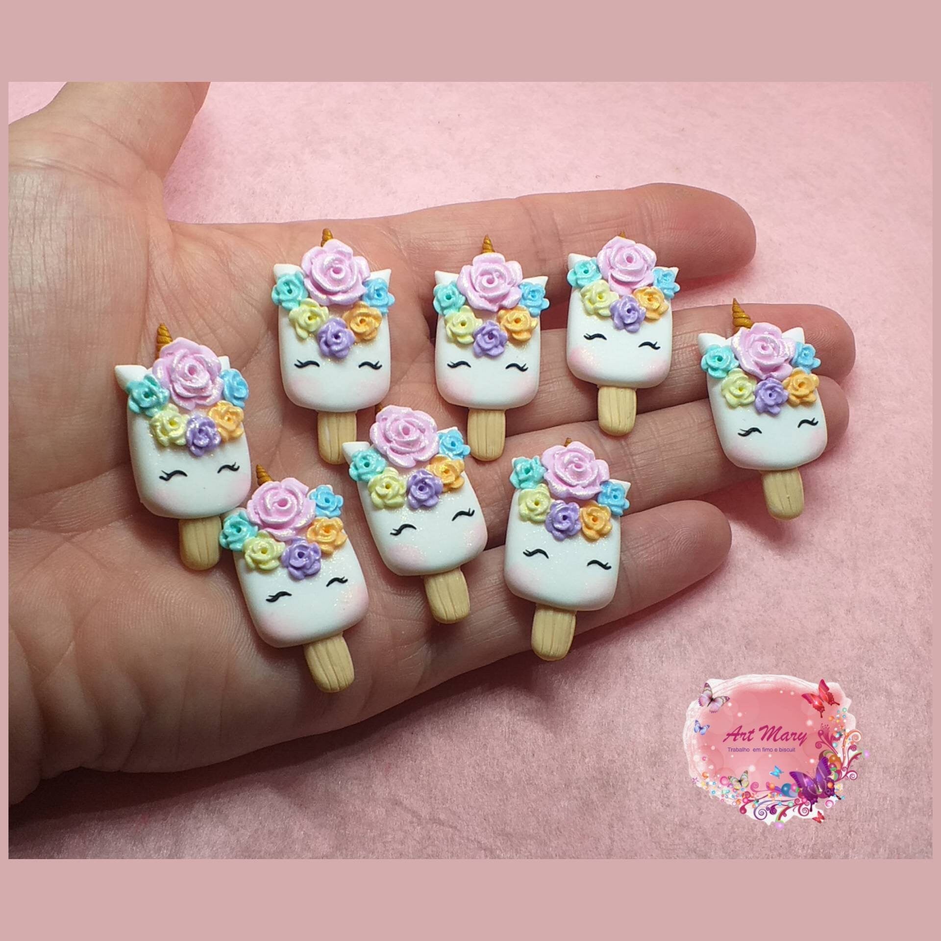 Pacote de sorvete Unicornio em fimo, argila de polímero