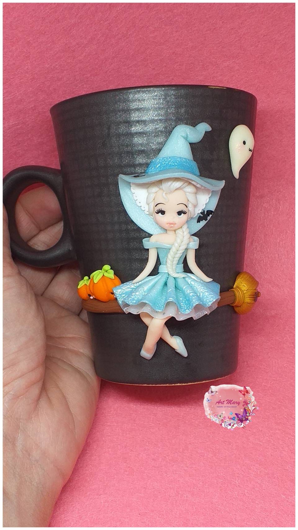 Caneca com bruxa elsa, cerâmica plástica