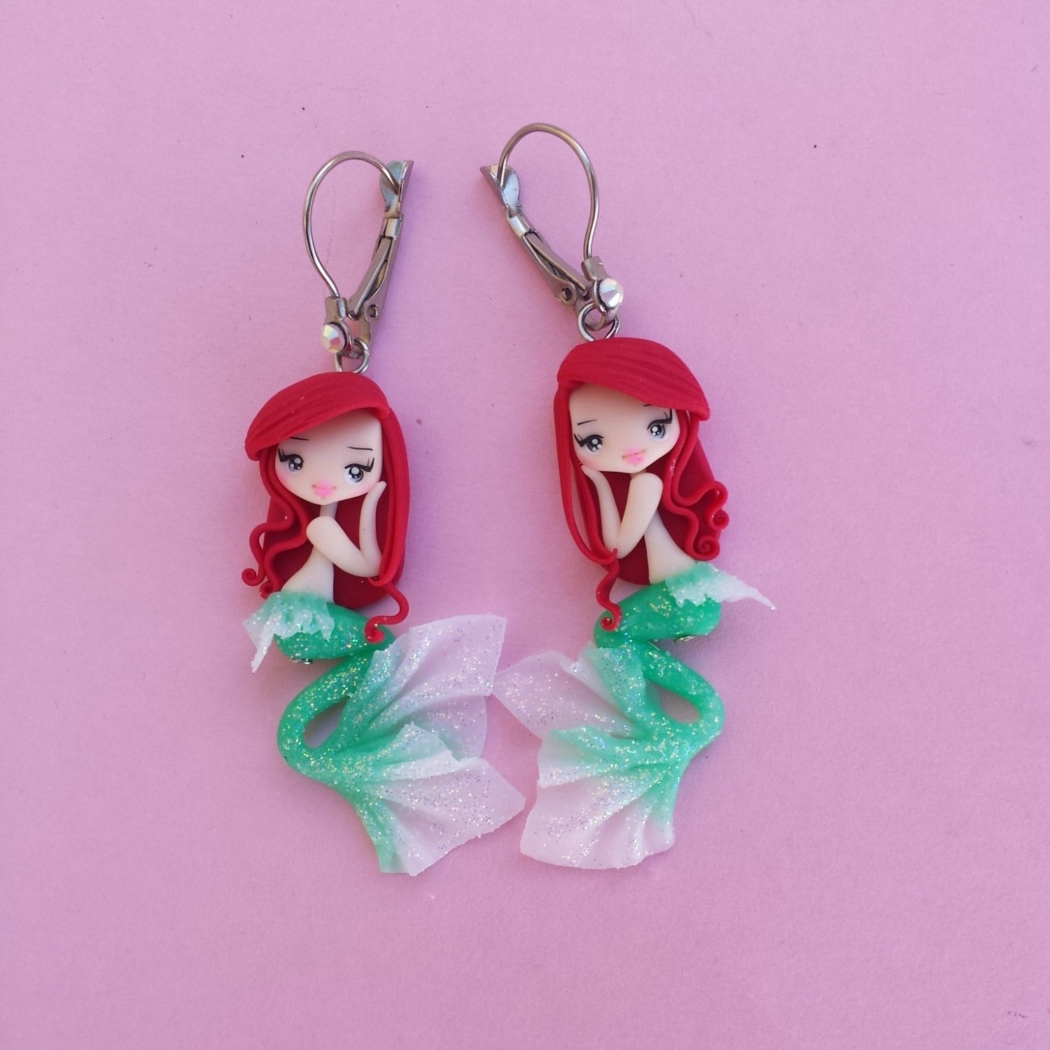 brincos ariel em fimo, argila polyner