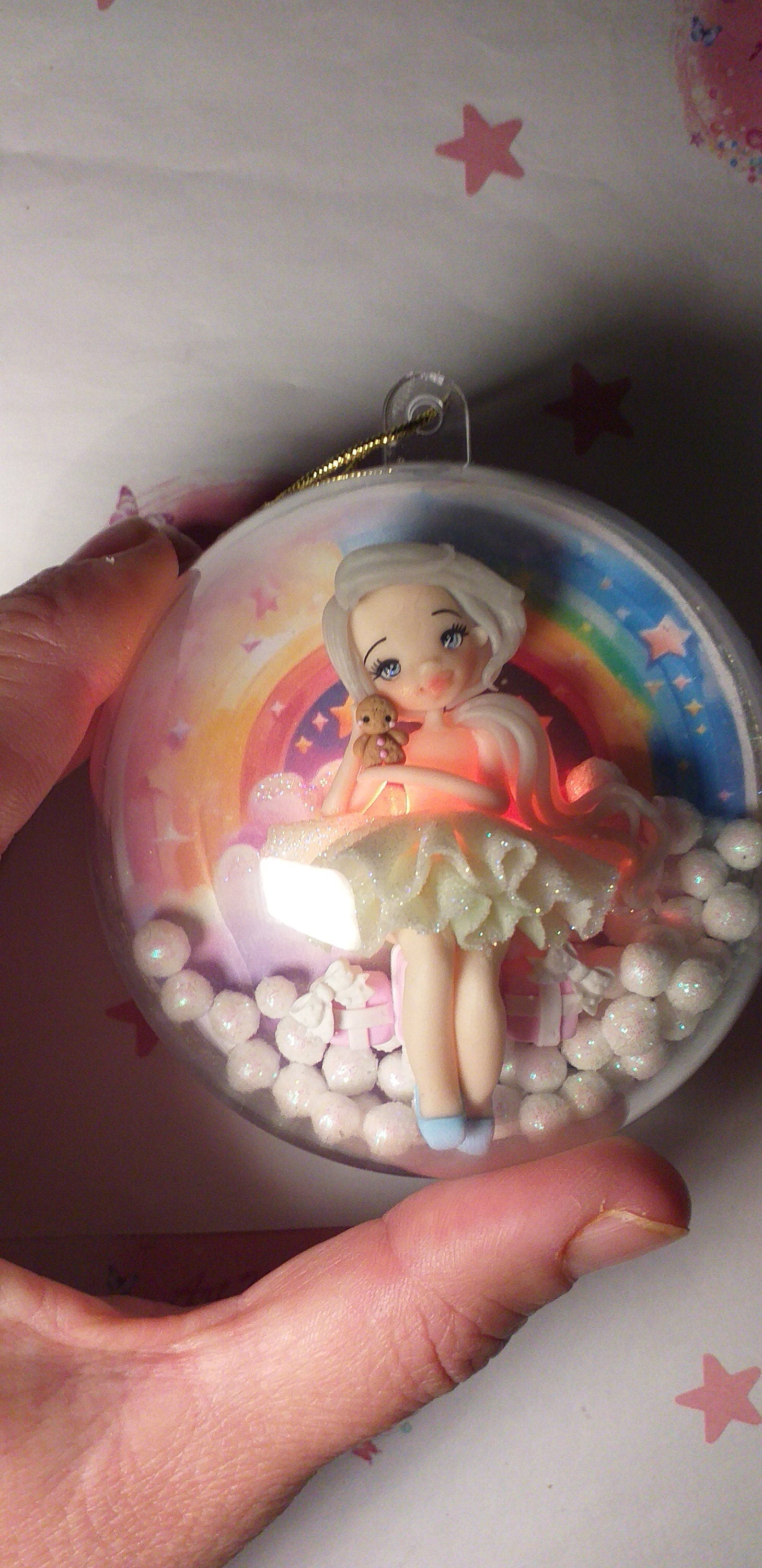 bola de natal com boneco fimo, argila polimérica