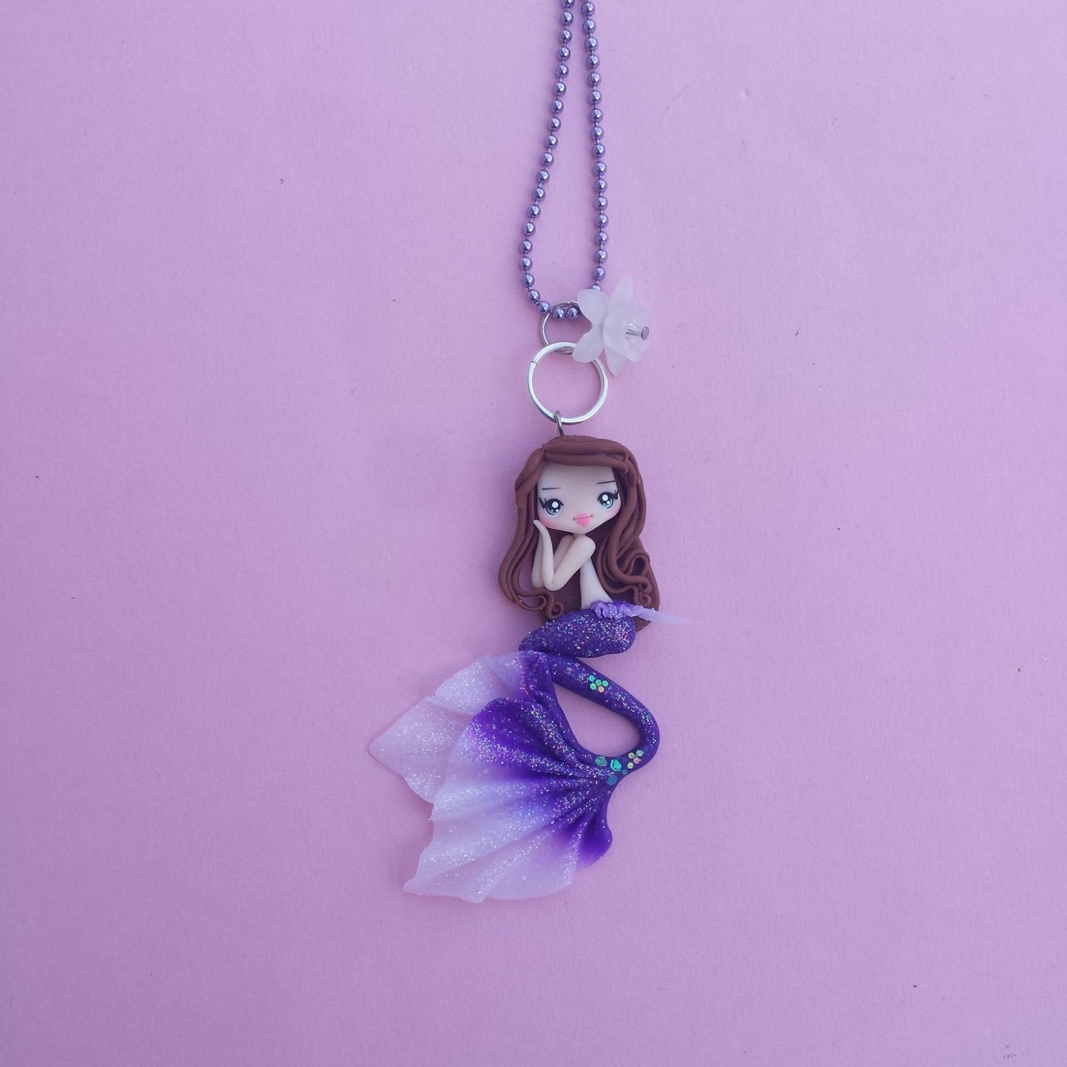 Colar sereia roxo fimo, polímero caly