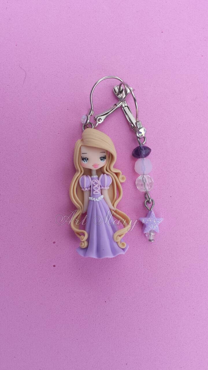 Brincos Rapunzel em fimo, argila polimérica