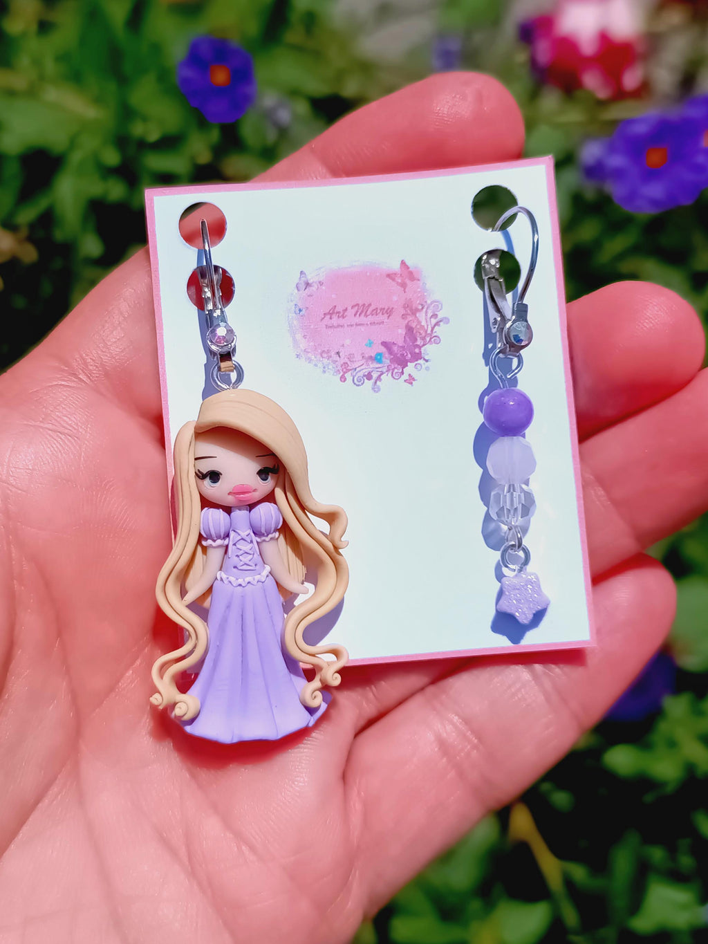 Brincos Rapunzel em fimo, argila polimérica