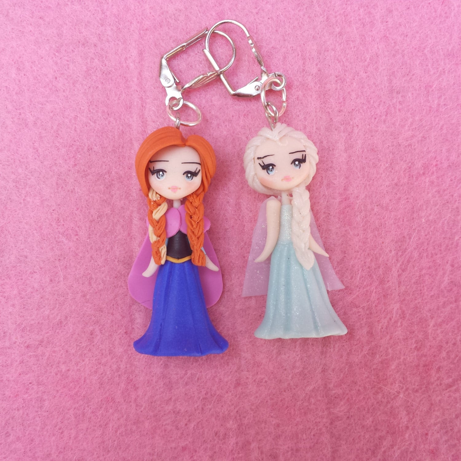 Anna, brincos elsa e fimo congelado, argila polimérica