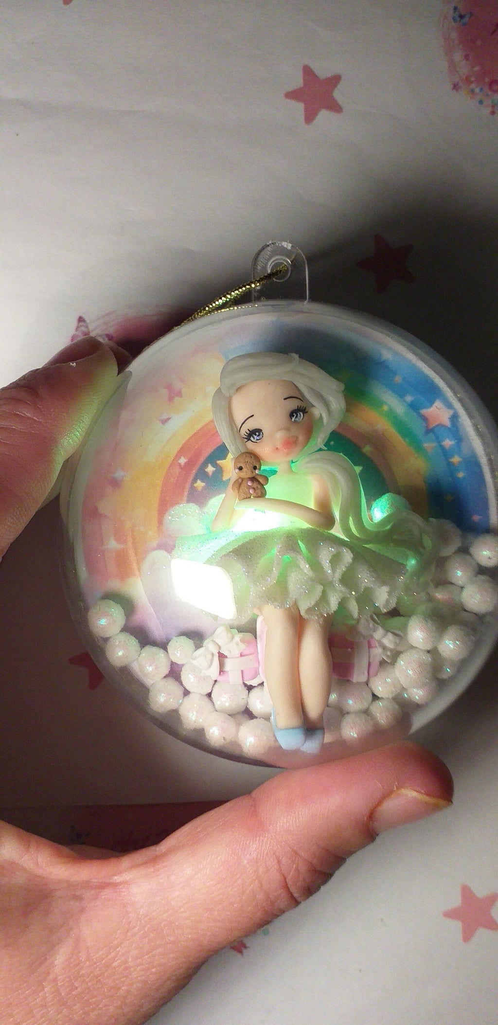 bola de natal com boneco fimo, argila polimérica